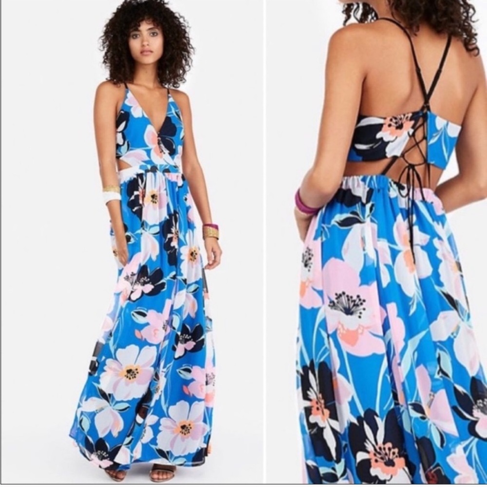 Express Floral Cut Out Maxi Dress - XS